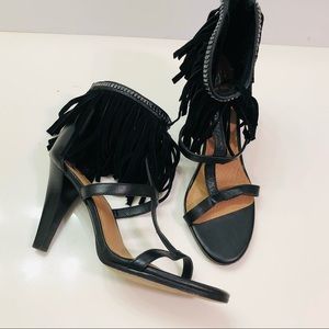 Gianni Bini Suede Ankle Fringe Heel